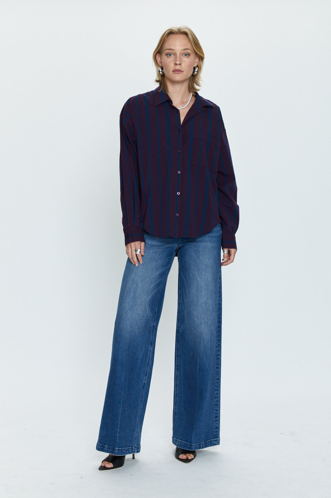 Sloane Oversized Button Down Shirt - Aubergine Cobalt St
            
              Sale